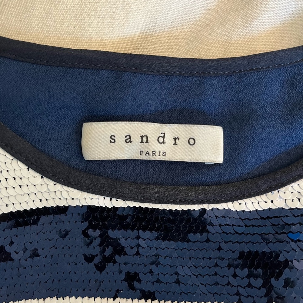 Sandro striped sequin blouse navy/white Size XS/S Elegant Chic Nautical - Picture 10 of 14